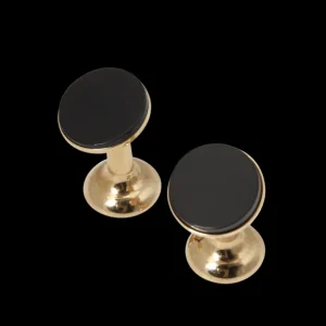 Codis Maya Jewellery | Gold Plated Onyx Bow Cufflinks