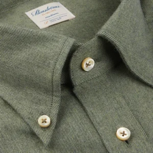 Stenströms Shirts | Grass Green Cotton Flannel Slimline Bd Shirt
