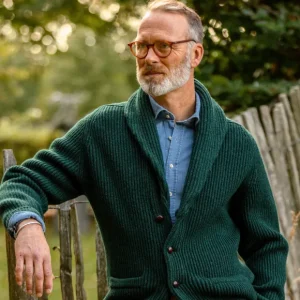 William Lockie Knitwear | Green Astra Lambswool Shawl Collar Cardigan