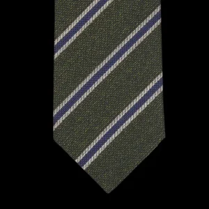 Silvio Fiorello Ties | Green Striped Silk Cotton Wool Woven Tie
