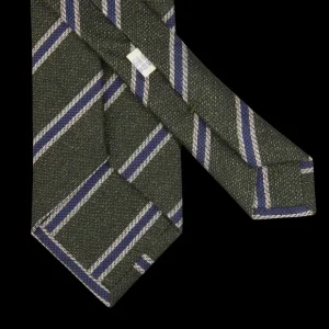 Silvio Fiorello Ties | Green Striped Silk Cotton Wool Woven Tie