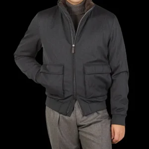 Herno Coats & Jackets | Grey Loro Piana Wool Twill Bomber Jacket