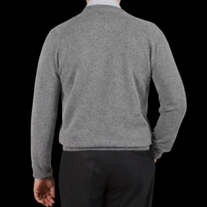 Alan Paine Sweaters | Grey Melange Lambswool Crew Neck