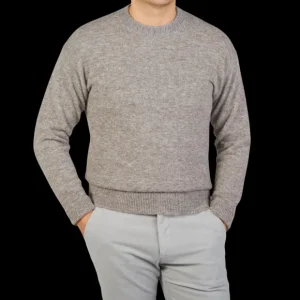 Altea Sweaters | Grey Melange Wool Alpaca Crewneck Sweater