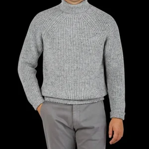 Inis Meain Knitwear | Grey Melange Wool Cashmere Boatbuilder Rollneck