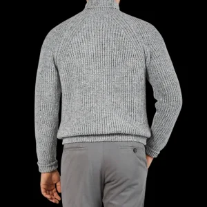 Inis Meain Knitwear | Grey Melange Wool Cashmere Boatbuilder Rollneck