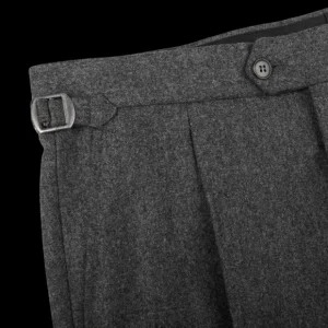 Studio 73 Trousers | Grey Melange Wool Flannel Pleated Trousers