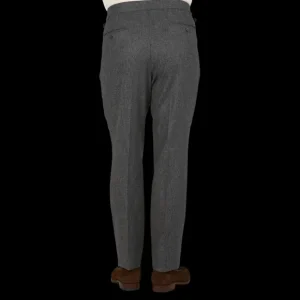 Studio 73 Trousers | Grey Melange Wool Flannel Pleated Trousers