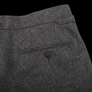 Studio 73 Trousers | Grey Melange Wool Flannel Pleated Trousers