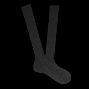 Pantherella Socks | Grey Merino Wool Ribbed Knee Socks