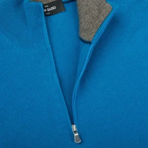 Gran Sasso Sweaters | Hot Blue Cashmere 1/4 Zip Sweater
