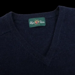 Alan Paine Knitwear | Indigo Blue Lambswool V-Neck