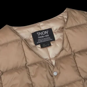 Taion Gilets | Khaki Beige Nylon Down Padded Vest