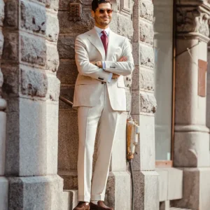 Baltzar Sartorial Trousers | Light Beige Wool Linen Pleated Trousers