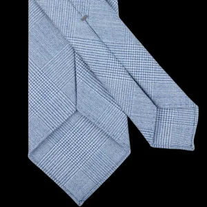 Dreaming Of Monday Ties | Light Blue Checked 7-Fold Summer Wool Tie