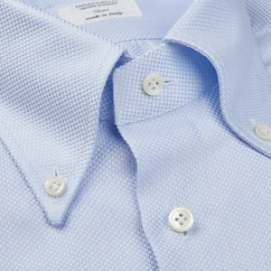 Mazzarelli Shirts | Light Blue Houndstooth Cotton Bd Slim Shirt