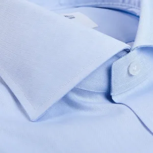 Mazzarelli Shirts | Light Blue Slim Cutaway Herringbone Shirt