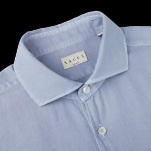 Xacus Shirts | Light Blue Washed Cotton Twill Casual Shirt