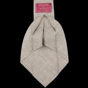 Dreaming Of Monday Ties | Light Brown Checked 7-Fold Linen Wool Tie