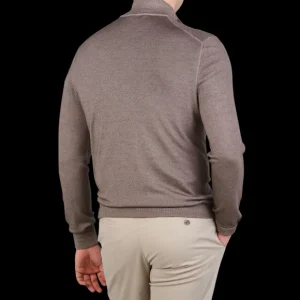 Gran Sasso Knitwear | Light Brown Vintage Merino Wool Zip Cardigan