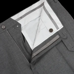 Canali Trousers | Light Grey Tropical Wool Flat Front Trousers