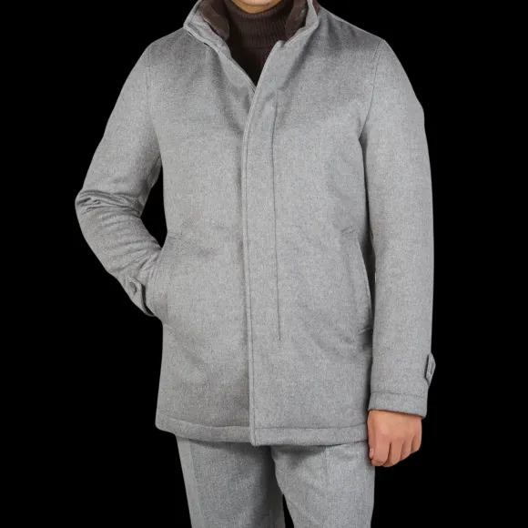 light_grey_water_repellen_0.webp Herno Outerwear | Light Grey Water Repellent Cashmere Car Coat