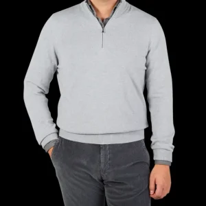 Gran Sasso Knitwear | Light Grey Wool Cashmere 1/4 Zip Sweater