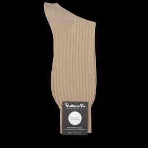 Pantherella Socks | Light Khaki Merino Wool Ribbed Ankle Socks