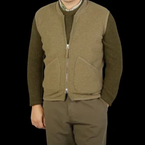Universal Works Outerwear | Lovat Green Wool Fleece Zip Waistcoat