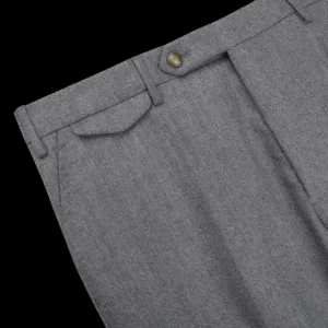 Berwich Trousers | Medium Grey Wool Flannel Flat Front Trousers