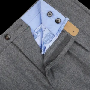 Berwich Trousers | Medium Grey Wool Flannel Flat Front Trousers