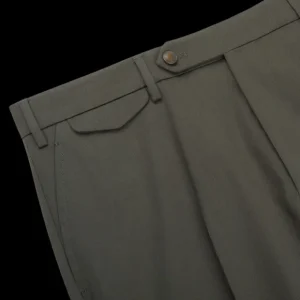 Berwich Trousers | Military Green Cotton Flat Front Trousers
