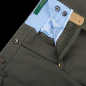 Berwich Trousers | Military Green Cotton Flat Front Trousers