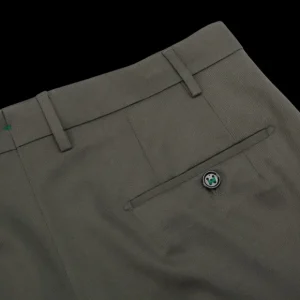 Berwich Trousers | Military Green Cotton Flat Front Trousers