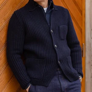 Gran Sasso Knitwear | Navy Blue Chunky Knitted Wool Cardigan