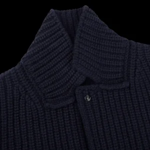 Gran Sasso Knitwear | Navy Blue Chunky Knitted Wool Cardigan