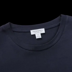 Sunspel T-Shirts | Navy Blue Cotton Riviera Long Sleeve T-Shirt