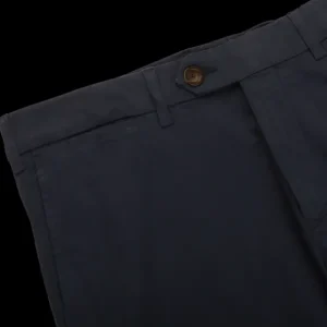 Canali Trousers | Navy Blue Cotton Stretch Flat Front Chinos