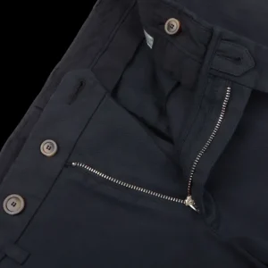 Canali Trousers | Navy Blue Cotton Stretch Flat Front Chinos
