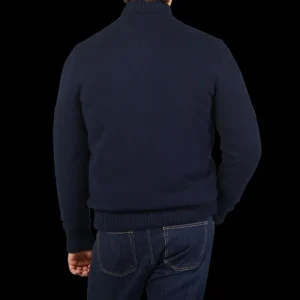 Gran Sasso Cardigans | Navy Blue Faux Fur Lined Cashmere Blouson