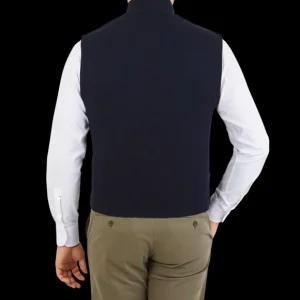 Maurizio Baldassari Gilets | Navy Blue Knitted Virgin Wool Gilet