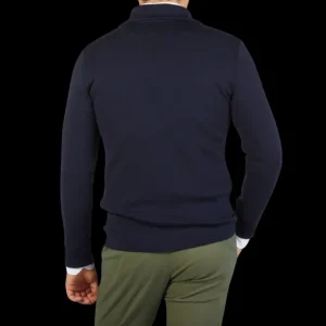 G.R.P Knitwear | Navy Blue Merino Wool Zip Jacket