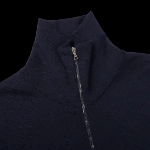 G.R.P Knitwear | Navy Blue Merino Wool Zip Jacket