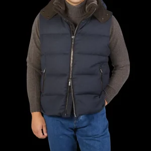 Moorer Coats & Jackets | Navy Blue Nylon Down Padded Quilted Jacket
