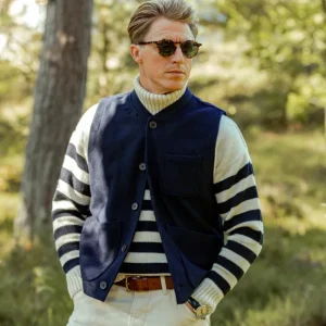 Universal Works Outerwear | Navy Blue Wool Blend Chore Waistcoat