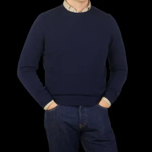Filippo de Laurentiis Sweaters | Navy Blue Wool Cashmere Crewneck Sweater