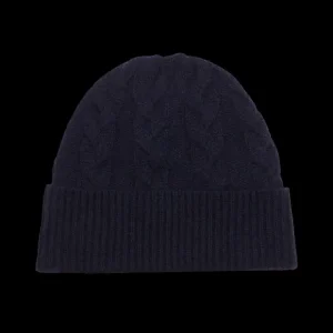 Amanda Christensen Beanies | Navy Cable Knitted Cashmere Beanie