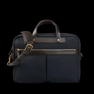Mismo Briefcases | Navy Dark Brown M/S Canvas Office Briefcase