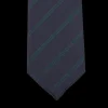Dreaming Of Monday Ties | Navy Green Striped 7-Fold Super 100S Wool Tie