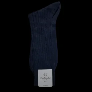 Canali Socks | Navy Ribbed Cotton Socks